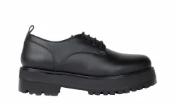 Damen Green Laces Farah Chunky Derby Black