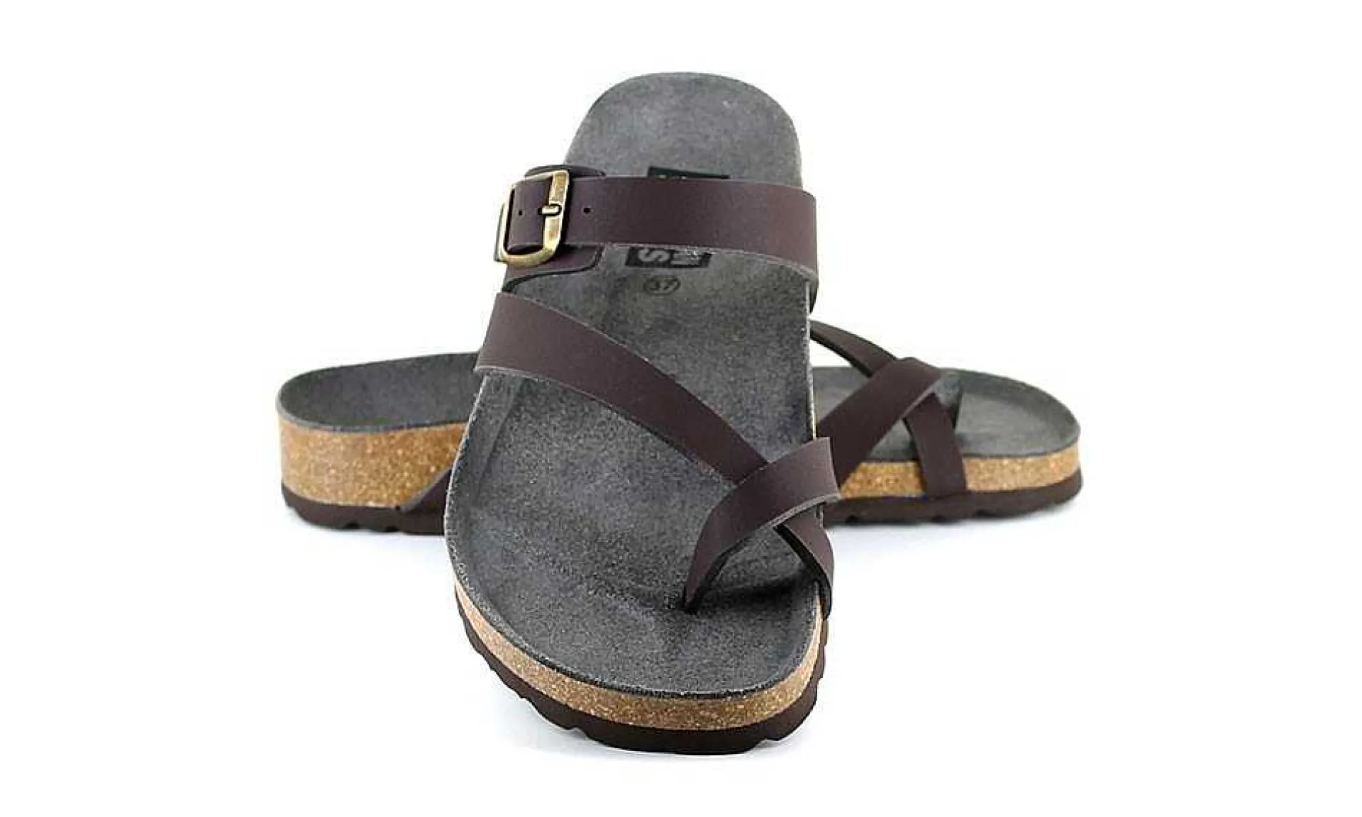 Damen Vegetarian Shoes Toe Strap Sandal Brown